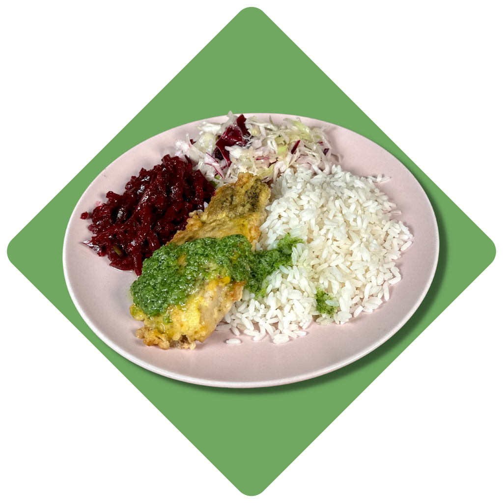 Jūros lydekos kepsnys su žolelių padažu